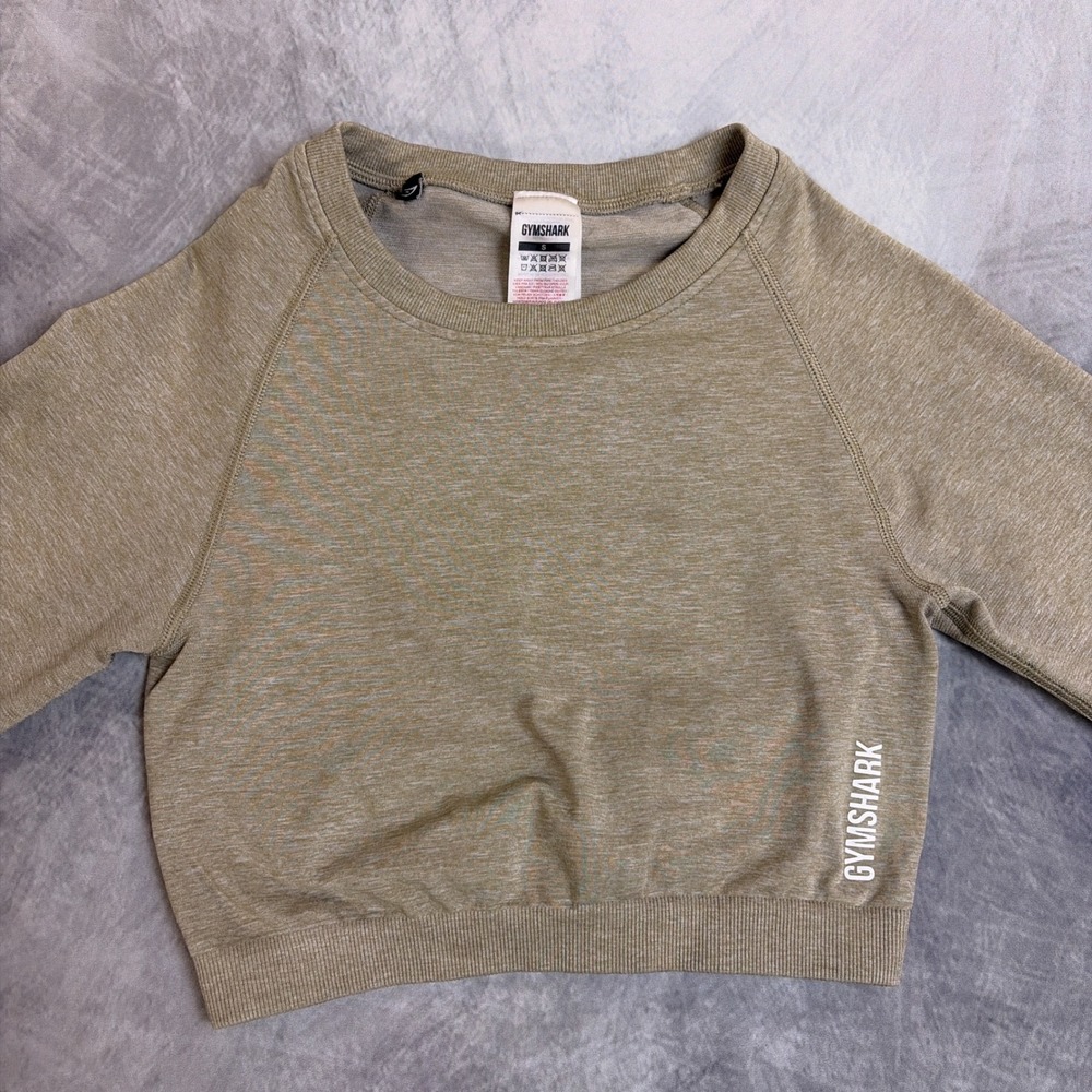 Gymshark Vital Seamless 2.0 Long Sleeve Crop Top Khaki Marl Small